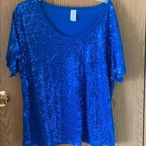 2x short sleeve sequined blue blouse